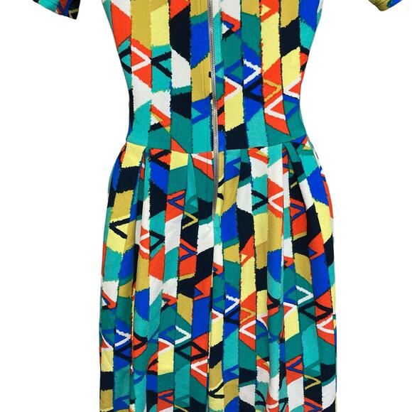 NEW LuLalRoe Amelia Dress Colorful Fit Flare Geometric Pattern Pleat Stretch XXS - Picture 15 of 16